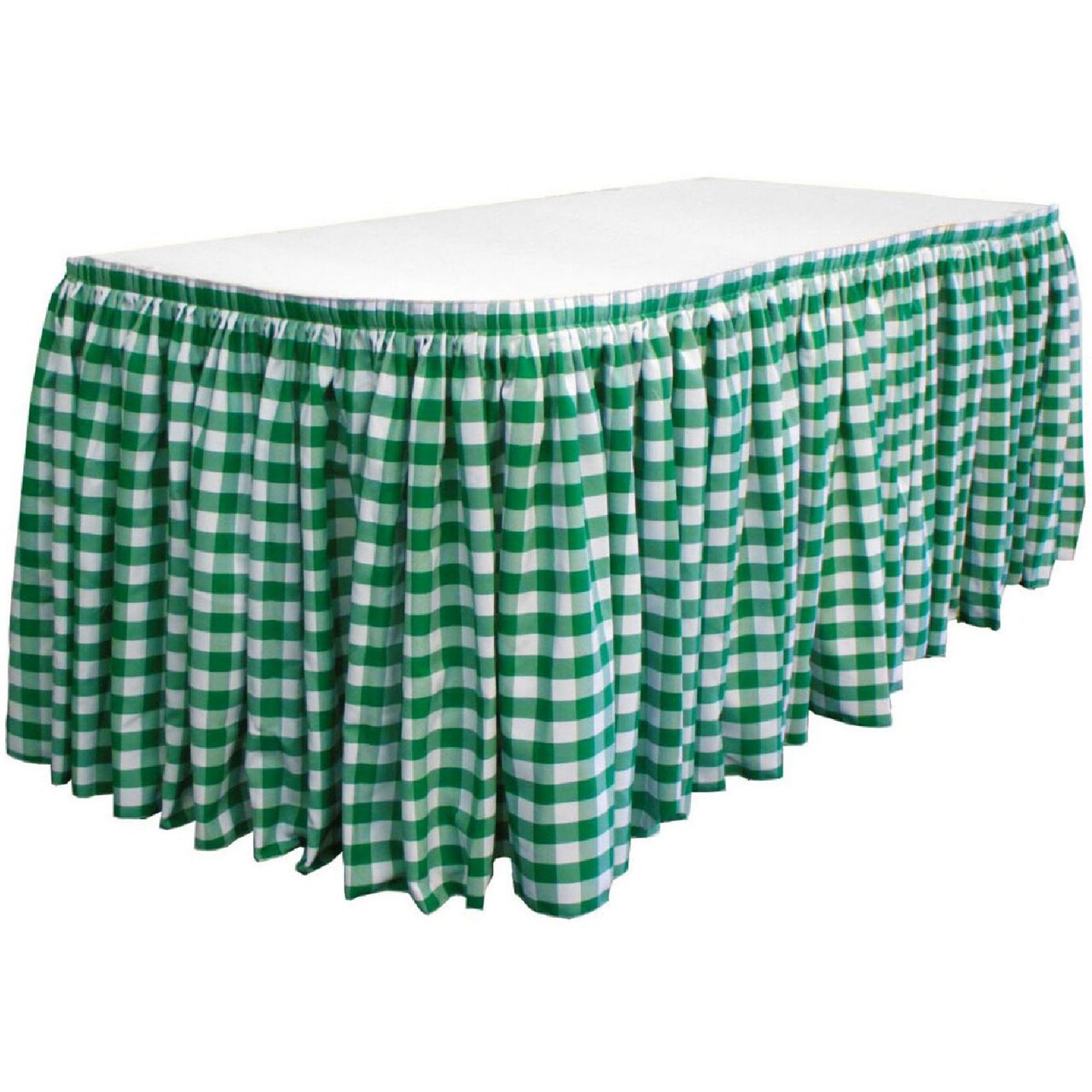 Gingham Checkered Table Skirt 21 Ft x 29 Inch 1 Inch Yarn Dyed Polyester with Clips
